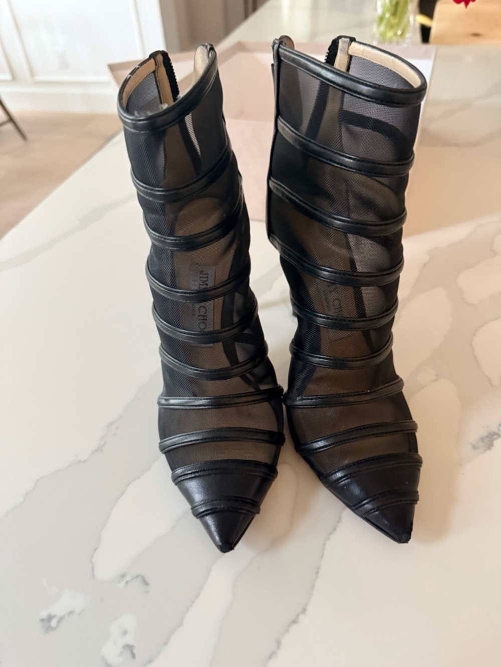 Jimmy Choo Black Mesh Pointed-Toe Women’s heeled Booties